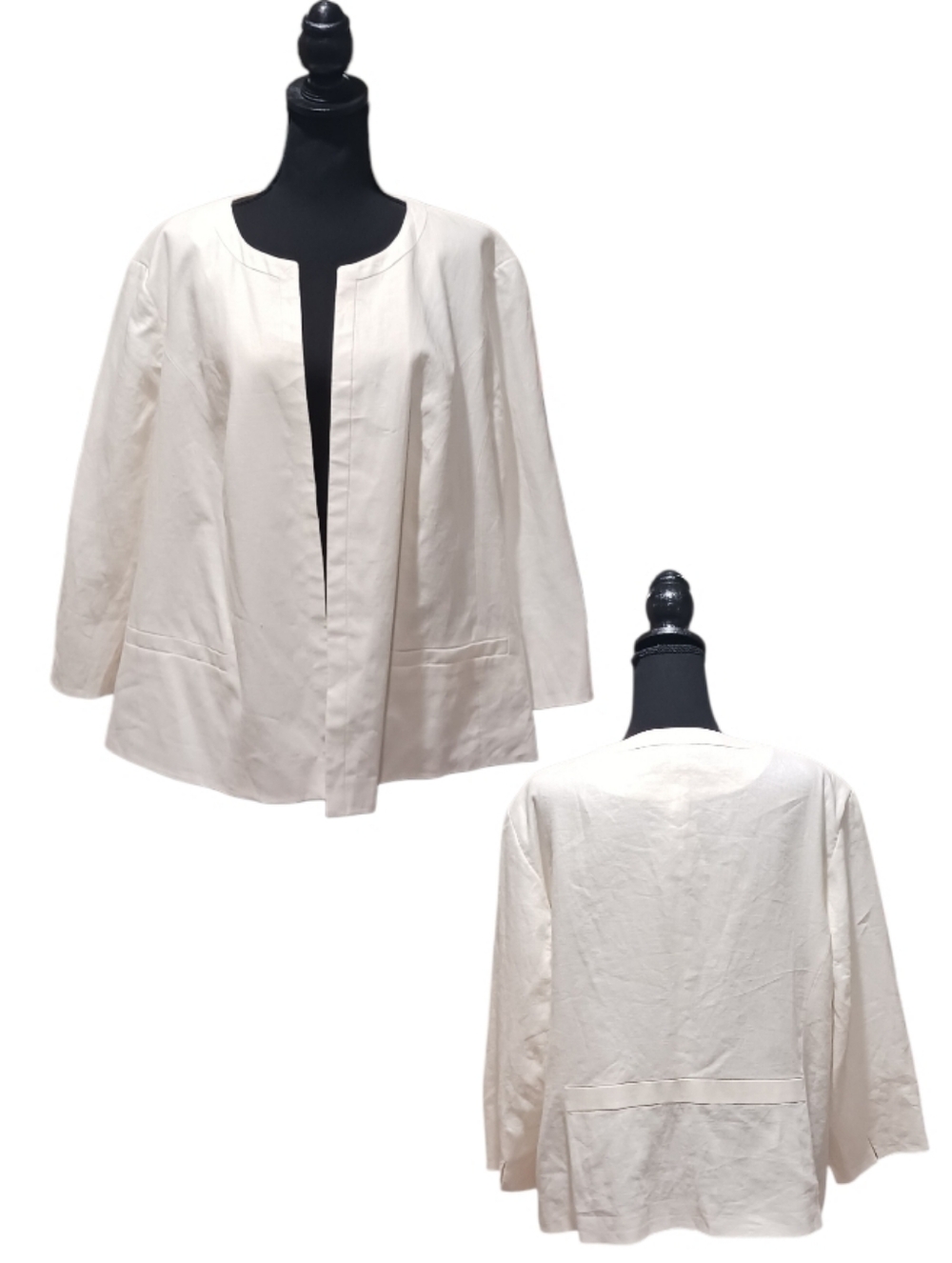 Talbots Collarless Open Front Linen Blazer